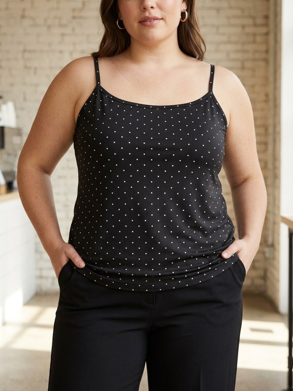 Lane Bryant Black Polka Dot Spaghetti Strap Tank